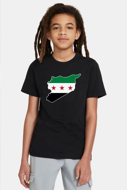 Syria New Flag Black Kids Tshirt
