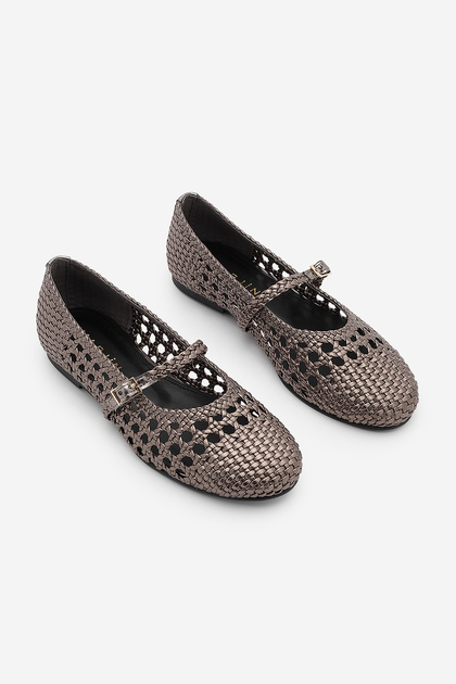 Women's Hand-Knitted Strappy Mary Jane Daily Ballet Flats Olisa Platinum