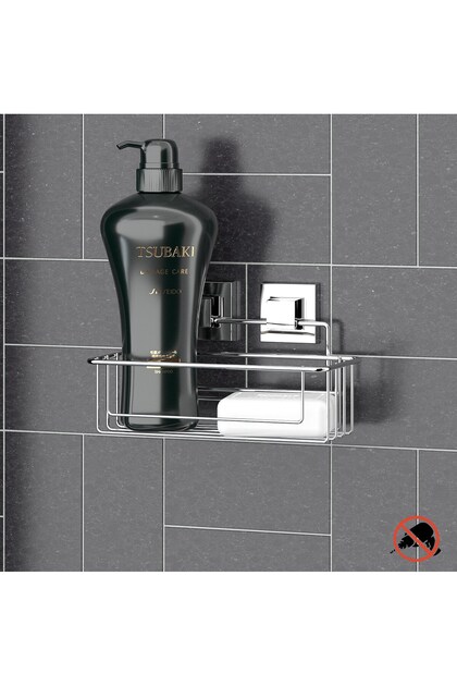Delme Vida Matkap Yok! Easyfıx Yapışkanlı Tek Katlı Şampuanlık Banyo Rafı Krom EF254