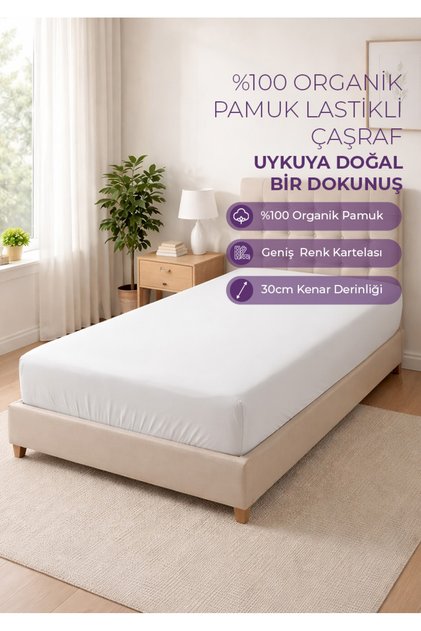 100% Organic Cotton Fitted Sheet - White - Dolmabahçe Series