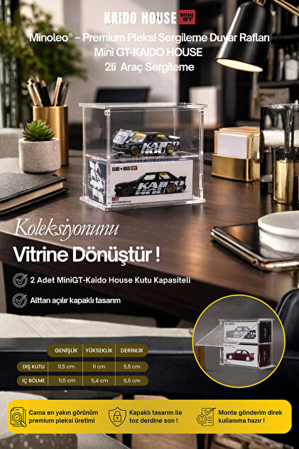 Minoleo 2'li Kapaklı Pleksi Rafı – Mini GT / Kaido House Araç +