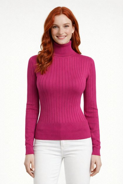 Turtleneck Ribbed Long Sleeve Knit Sweater