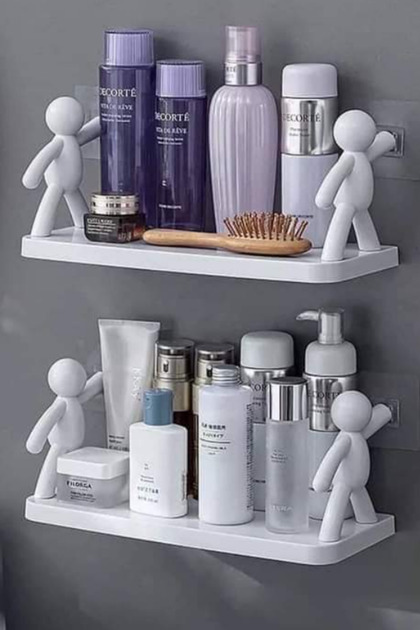White 1 Piece Adhesive Rambo Etejer Kitchen Shelf Bathroom Shelf Multi-Purpose Shelf
