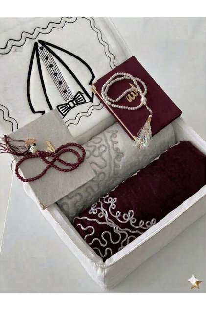 Kalpli Seccade Eşli Çift Seccade Tesbihli Eş Seccadesi Gelin Damat Bohçası Hediyelik Çeyizlik