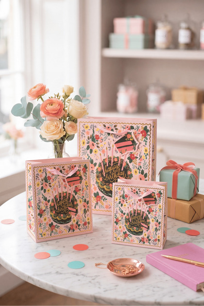 Hediye Poşeti Doğum Günü Desenli Karton Çanta 3 Boy Set