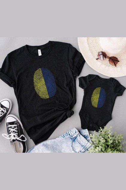 Yellow Navy Blue Fingerprint Father Son Daughter (Add 2Pcs to the Basket to Combine Single Product Price)
