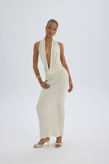 Fahmin Degaje Collar Ecru Long Dress