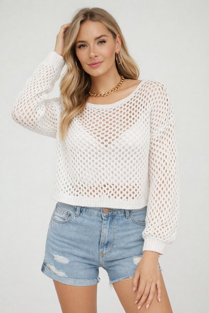 Women's 100% Cotton Openwork Sweater