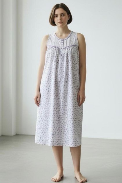 100% Cotton Combed Cotton Atinç Large Size Mother's Nightgown, Hospital, Maternity and Maternity Nightgown with Straps