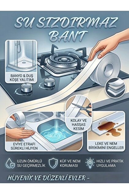 Su Geçirmez Kendinden Yapışkanlı Sızdırmaz Bant – Mutfak ve Banyo İçin Dayanıklı Koruma Bandı
