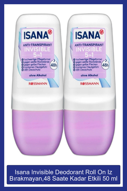 Invisible Deodorant Roll On Iz Bırakmayan Özel Formül, 48 Saate Kadar Etkili 50 ml X2 Adet