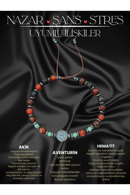 Certified Agate, Aventurine and Hematite Natural Stone Men's Bracelet
