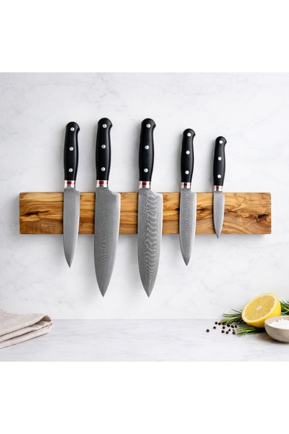 Zeytin Ağacı Mıknatıslı Bıçak Askısı 45 cm, Güçlü Neodim Mıknatıslı, El Yapımı Ahşap Bıçak Tutucu