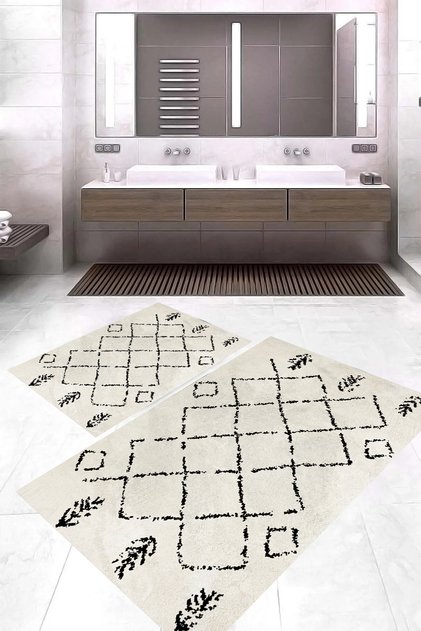 Black and White Baklava Digital Printed Bathroom Mat Set