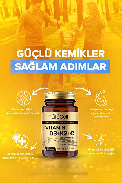 Lifecell Vıtamın D3 K2 C - 60 Tablet Komplex Vitamin Desteği