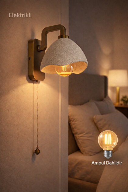 Concrete Look Wall Sconce | Pull Chain Switch | Bedroom & Living Room | Bulb Included - Electric