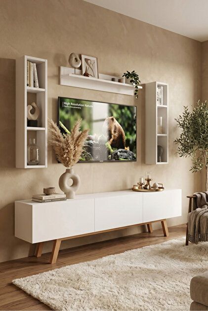 Yurudesign Pulse Tv Ünitesi Raflı 3 Kapaklı 180cm Ahşap Ayaklı