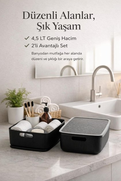 Linea Smart Box Black 4.5 Lt 2-Piece Multi-Purpose Storage Box with Lid