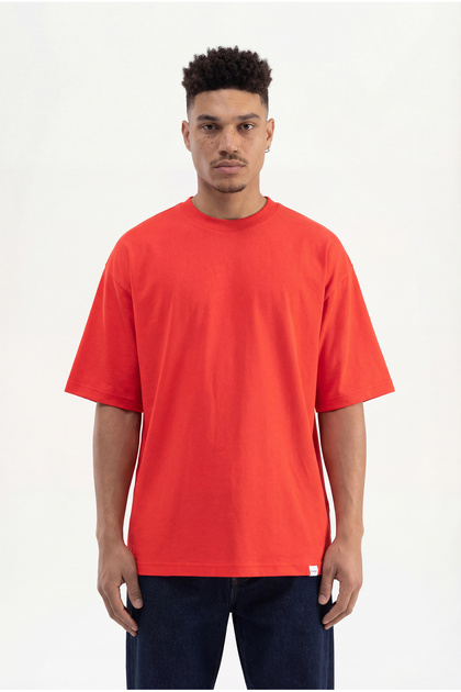 Erkek Basic Pamuklu Super Oversize Tişört Nar