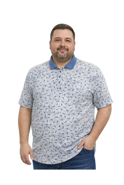 Men's Large Size Indigo Polo Collar Micro Patterned Short Sleeve T-Shirt 3Xl-4Xl-5Xl-6Xl