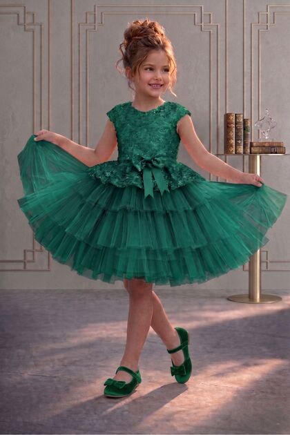 Grünes Geburtstagsparty-Abendkleid aus Tüll