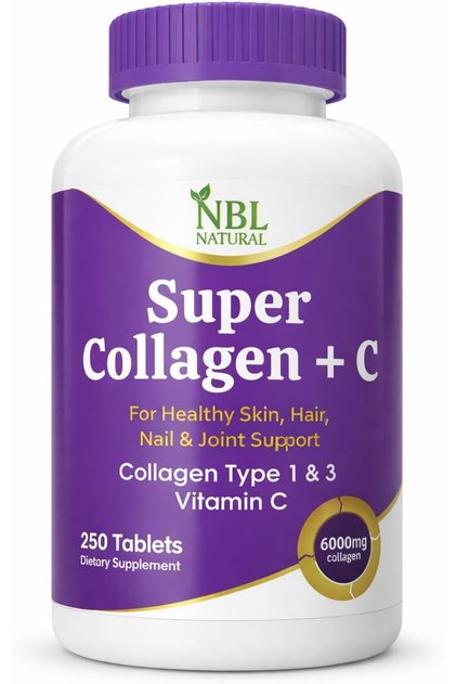 Super Collagen with Vitamin C, Collagen Peptides Types 1 & 3 for Hair, 250 Tablets