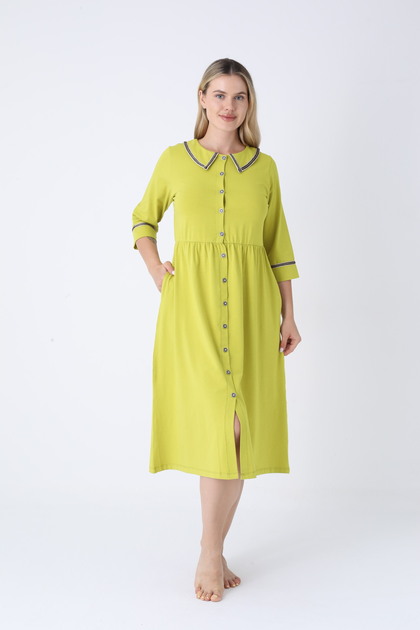 Rochie de damă din bumbac și lycra cu nasturi / Verde 8019