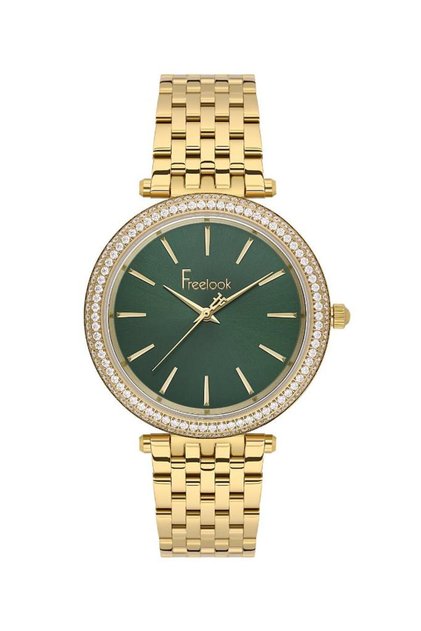 Fl.1.10465-3 Stone Design Steel Case Steel Band Gold Color Women's Wristwatch