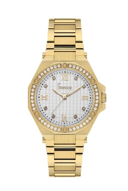 Fl.1.10474-2 Stoned Design Steel Case Steel Band Gold Color Women's Wristwatch