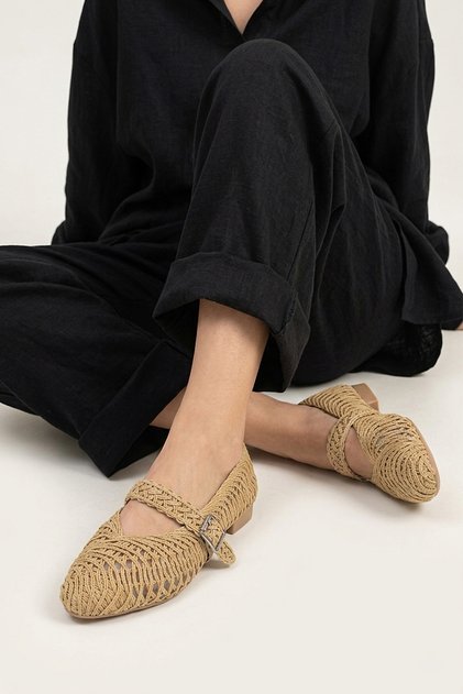 , Straw Knitted Women's Ballerina Flats 1611060Z1513 Skin