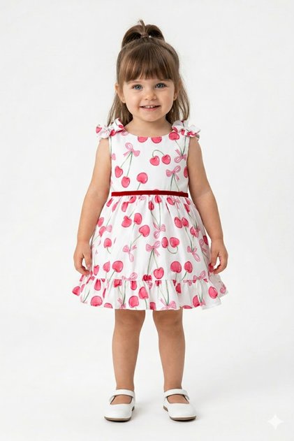 Baby Girl Birthday Party Wedding Dress Short Sleeve Strap Sleeveless Lined Cherry