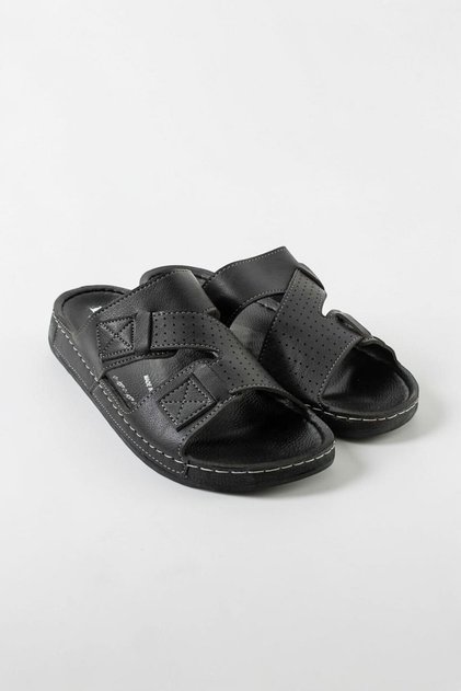 Men's Orthopedic Sole Soft Adjustable Velcro Stitched Stylish Inside-Out Leather (Artificial) Slippers