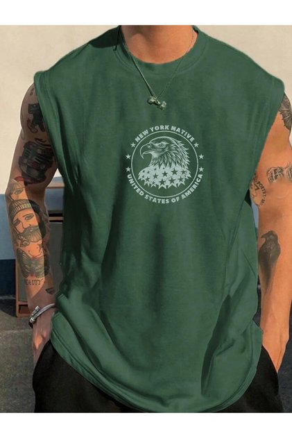 Newyork Eagle Printed Sportswear Zero Sleeve Sleeveless Men's Tshirt