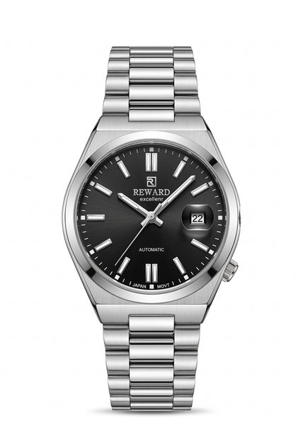 Men's Black Dial Automatic Mechanism Silver Metal Strap Wristwatch 2 Years Warranty