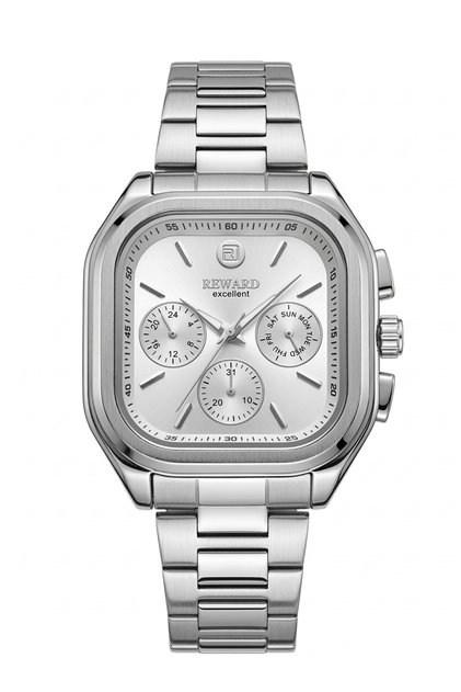Men's Silver Dial Metal Cord Square Case Multifunction Wristwatch 2 Year Warranty