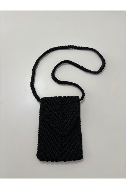 Nighttime Elegance Hand Knitted Black Phone Bag