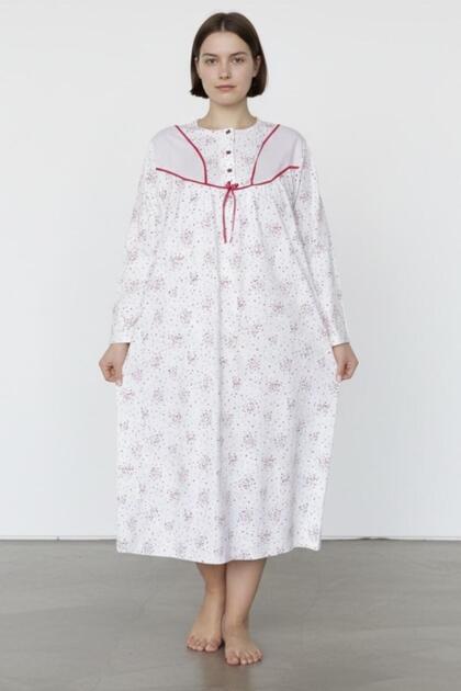 Long Sleeve 100% Cotton Combed Throw Plus Size Mother's Nightgown, Hospital, Pregnant and Maternity Nightgown