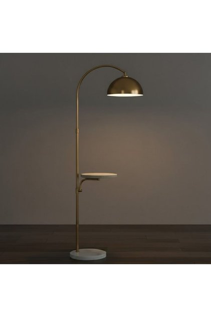 Okila Modern Brass Arc Floor Lamp with Built-In Tray Table – Contemporary Standing Lamp