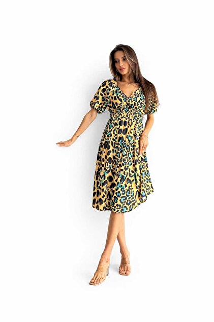 green and white zebra print dress Tania Silk Midi Dress in Blue Miami Floral Emerald main image 0