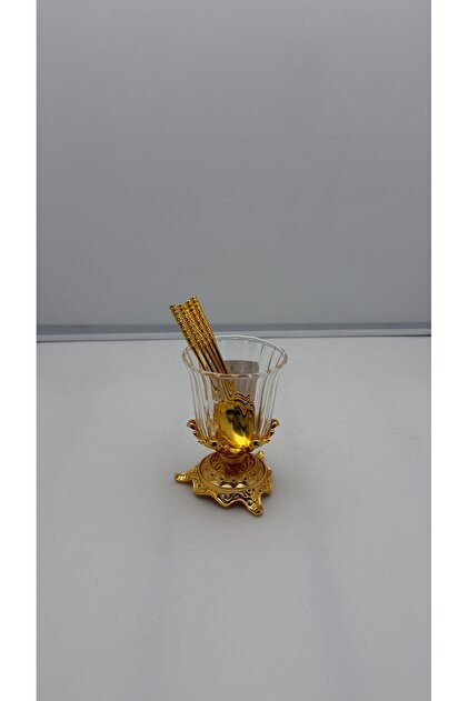 6 Sugar Spoons with Golden Spoon Holder