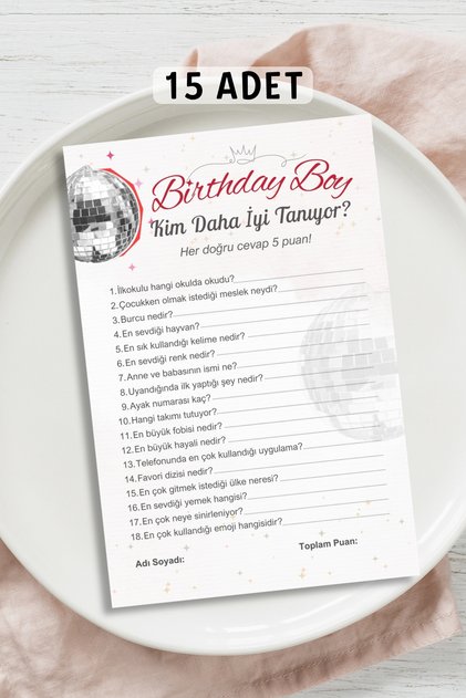 Doğum Günü Partisi - Kim Daha İyi Tanıyor Oyun Kartı 15 Adet Happy Birthday Kutlama Sevgiliye Hediye