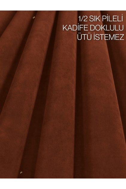 1/2 Sık Pile Kiremit Rengi Kadife Dokulu Fon Perde|Ütü İstemez|En Çok Satılan