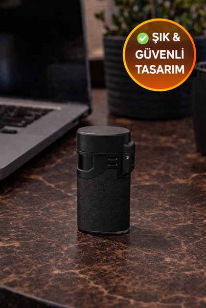 Siyah Rüzgar Geçirmez Çakmak Turbo Alev Doldurulabilir Metal Başlıklı Güçlü Çakmak