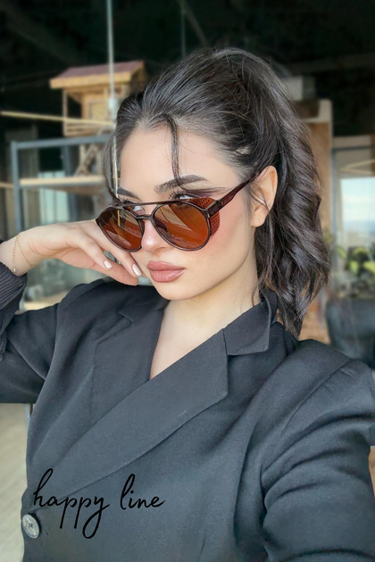 Amber Shadow Round Glass Sunglasses - with Special Leather Case and Wipe Cloth as a Gift