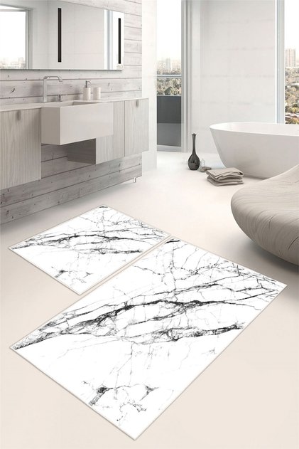 Marble Patterned Digital Print Pieces Washable Bath Mat Pieces