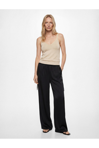 Beli Lace-Up Aerobin Satin Wide-Leg Trousers