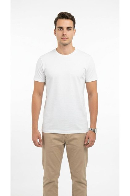 Erkek Basic Tişört Slim Fit Bisiklet Yaka Pamuk Likralı Günlük Kullanım