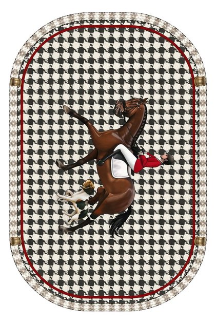 Sdt Classic Oval Carpet with Running Horse Figure Woven Base Decorative Carpet Sdt644