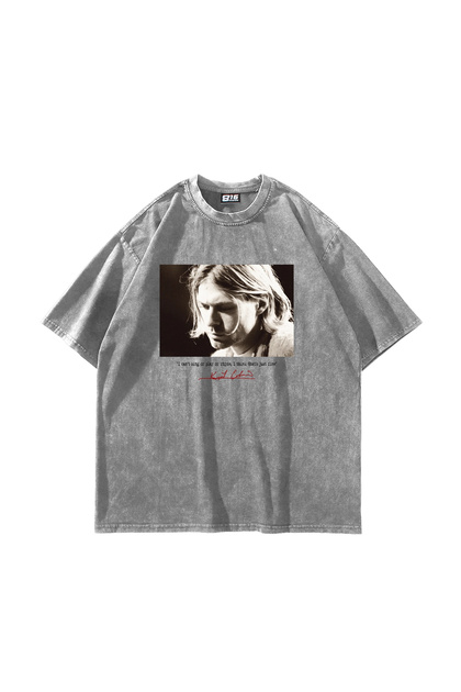 Kurt Cobain Printed Oversize Unisex Washable White Tshirt