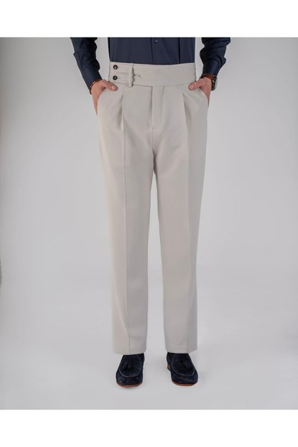 Slim Fit Belt Detailed Buckle Pants Stone T20037-25